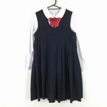 1円 ジャンパースカート リボン バスト88 冬物 女子 学生服 中学 高校 紺 制服 中古 ランク:C EY3706_画像1