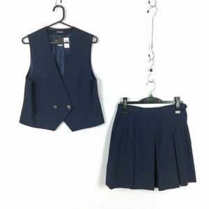 1円 ベスト ミニスカート 上下2点セット 夏物 女子 学生服 中学 高校 紺 制服 中古 ランク:C EY3166