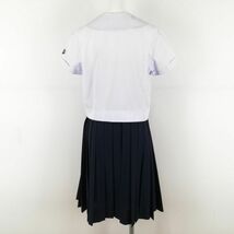 1円 セーラー服 スカート リボン 上下3点セット M 夏物 柄1本線 女子 学生服 鹿児島加世田高校 白 制服 中古 ランクC NA1506_画像2