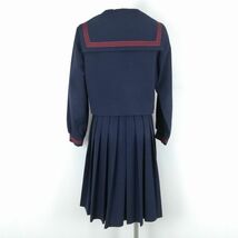 1円 セーラー服 ジャンパースカート スカーフ 上下3点セット 指定 冬物 赤3本線 女子 学生服 中学 高校 紺 制服 中古 ランクC NA1612_画像2