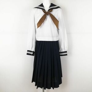 1円 セーラー服 スカート スカーフ 上下3点セット 中間服 白2本線 女子 学生服 中学 高校 白 制服 中古 ランクC NA0736