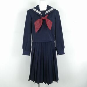 1 jpy sailor suit skirt scarf top and bottom 3 point set can ko- winter thing white 3ps.@ line woman school uniform Kagawa Toyonaka middle . navy blue uniform used rank C NA1975
