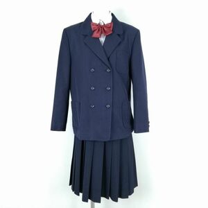 1円 ブレザー スカート リボン 上下4点セット 大きいサイズ カンコー 冬物 女子 学生服 中学 高校 紺 制服 中古 ランクC NA2049