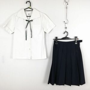 1円 ブラウス スカート 紐タイ 上下3点セット M 夏物 女子 学生服 兵庫賢明女子学院中学高校 白 制服 中古 ランク:C EY4779