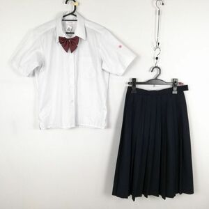 1 jpy blouse skirt ribbon top and bottom 3 point set LL large size summer thing woman school uniform Kanagawa sea . name high school white uniform used rank :C EY4788