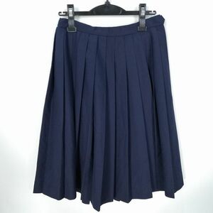 1円 スクールスカート 冬物 w63-丈60 紺 中学 高校 プリーツ 学生服 制服 女子 中古 HK6867