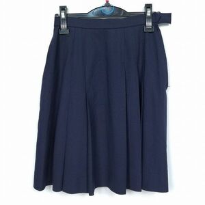 1円 スクールスカート 夏物 w63-丈50 紺 中学 高校 プリーツ 学生服 制服 女子 中古 HK6752