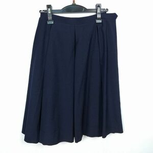 1円 スクールスカート 冬物 w58-丈60 紺 中学 高校 プリーツ 学生服 制服 女子 中古 HK6822