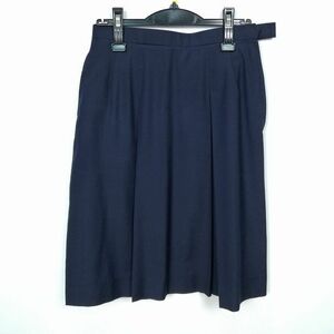 1円 スクールスカート 夏物 w69-丈58 紺 中学 高校 プリーツ 学生服 制服 女子 中古 HK6791