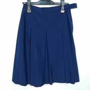 1円 スクールスカート 夏物 w66-丈56 紺 中学 高校 プリーツ 学生服 制服 女子 中古 HK6800