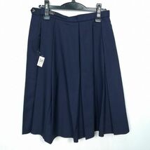 1円 スクールスカート 冬物 w63-丈63 紺 中学 高校 プリーツ 学生服 制服 女子 中古 HK6811_画像2