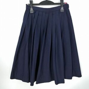 1円 スクールスカート 冬物 w63-丈61 紺 中学 高校 プリーツ 学生服 制服 女子 中古 HK6868