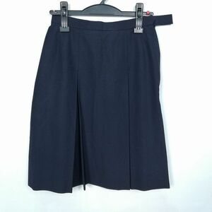 1円 スクールスカート 夏物 w63-丈54 紺 中学 高校 プリーツ 学生服 制服 女子 中古 HK6892