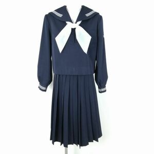 1 jpy sailor suit skirt top and bottom 3 point set 160A large size winter thing white 3ps.@ line woman school uniform Kochi an educational institution middle . high school navy blue uniform used rank B NA0078