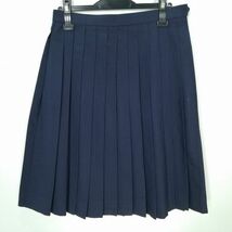 1円 スクールスカート 夏物 w69-丈61 紺 中学 高校 プリーツ 学生服 制服 女子 中古 IN5926_画像1