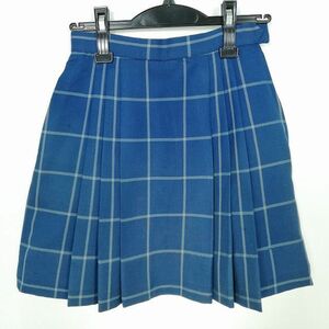 1円 スクールスカート 冬物 w60-丈43 チェック 中学 高校 山本寛斎 ミニ丈 プリーツ 学生服 制服 女子 中古 IN5904