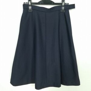 1円 スクールスカート 冬物 w66-丈58 紺 中学 高校 プリーツ 学生服 制服 女子 中古 IN5833