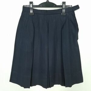 1円 スクールスカート 冬物 w63-丈53 紺 中学 高校 プリーツ 学生服 制服 女子 中古 IN5839