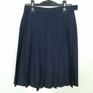 1円 スクールスカート 冬物 w63-丈57 紺 中学 高校 プリーツ 学生服 制服 女子 中古 IN5842