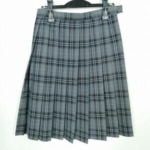 1円 スクールスカート 夏物 w66-丈59 チェック 千葉日本大学習志野高校 プリーツ 学生服 制服 女子 中古 IN5949