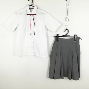 1円 ブラウス スカート 紐タイ 上下3点セット 160A 夏物 女子 学生服 中学 高校 白 制服 中古 ランク:C EY5297