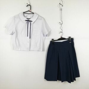 1円 ブラウス スカート 紐タイ 上下3点セット 3L 大きいサイズ 特大 夏物 女子 学生服 中学 高校 白 制服 中古 ランク:C EY5731