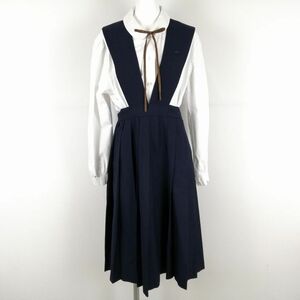 1円 ジャンパースカート 紐タイ 155A ウエスト66 冬物 女子 学生服 中学 高校 紺 制服 中古 ランクC NA1319