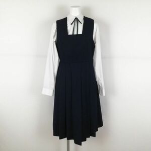 1円 ジャンパースカート 紐タイ バスト80 ウエスト72 カンコー 冬物 女子 学生服 中学 高校 紺 制服 中古 ランクB NA1222