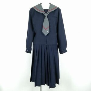 1 jpy sailor suit skirt necktie top and bottom 3 point set designation large size winter thing red 1 pcs line woman school uniform Hyogo futoshi . higashi middle . navy blue used rank C NA1640