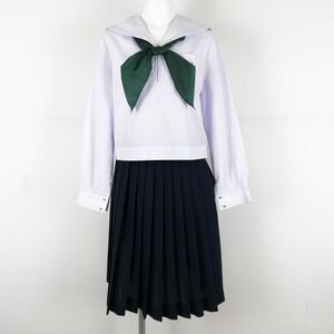 1円 セーラー服 スカート スカーフ 上下3点セット 中間服 白3本線 女子 学生服 兵庫姫路東高校 白 制服 中古 ランクC NA1263