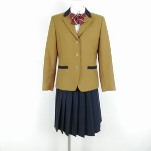 1円 ブレザー スカート リボン 上下4点セット M トンボ 冬物 女子 学生服 中学 高校 茶 制服 中古 ランクC NA1903