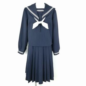 1 jpy sailor suit skirt scarf top and bottom 3 point set large size winter thing white 2 ps line woman school uniform middle . high school navy blue uniform used rank C NA1684