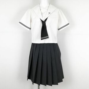 1円 セーラー服 スカート ネクタイ 上下3点セット 夏物 女子 学生服 岡山大安寺中等教育学校 白 制服 中古 ランクC NA2020