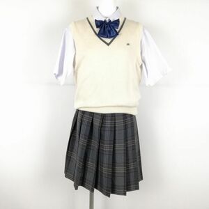 1円 ベスト ミニスカート リボン 上下4点セット 夏物 女子 学生服 中学 高校 オフ白 制服 中古 ランクC NA2032