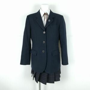 1円 ブレザー ミニスカート 紐タイ 上下4点セット 指定 165A 富士ヨット 冬物 女子 学生服 神奈川平塚商業高校 紺 中古 ランクC NA2239