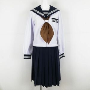 1円 セーラー服 スカート スカーフ 上下3点セット 170A 中間服 白3本線 女子 学生服 島根安来第一中学 白 制服 中古 ランクC NA2005