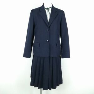 1円 ブレザー スカート 紐タイ 上下4点セット 冬物 女子 学生服 中学 高校 紺 制服 中古 ランクC NA1932