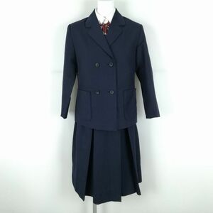 1円 ブレザー スカート リボン 上下4点セット 冬物 女子 学生服 中学 高校 紺 制服 中古 ランクB NA2155