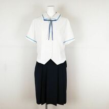 1円 ブラウス スカート 紐タイ 上下3点セット L 大きいサイズ トンボ 夏物 女子 学生服 兵庫姫路商業高校 白 制服 中古 ランクC NA1909_画像1