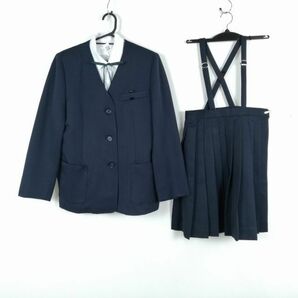 1円 イートン スカート 紐タイ 上下4点セット 160A 大きいサイズ 冬物 女子 学生服 中学 高校 紺 制服 中古 ランクB NA1597の画像1