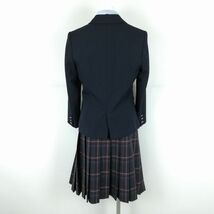 1円 ブレザー チェックスカート リボン 上下4点セット 冬物 女子 学生服 中学 高校 紺 制服 中古 ランクB NA1894_画像2