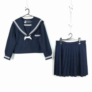 1 jpy sailor suit skirt scarf top and bottom 3 point set large size extra-large Fuji yacht winter thing white 3ps.@ line woman middle . high school navy blue used rank C NA3132