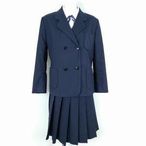 1円 ブレザー スカート 紐タイ 上下4点セット 165A 大きいサイズ 冬物 女子 学生服 中学 高校 紺 制服 中古 ランクC NA2266