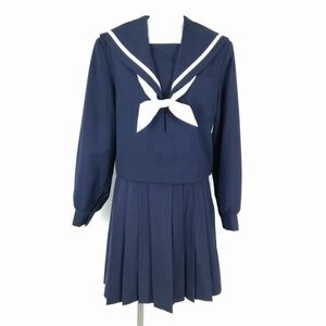 1円 セーラー服 スカート スカーフ 上下3点セット 165A 大きいサイズ 冬物 白1本線 女子 学生服 中学 高校 紺 制服 中古 ランクC NA3139