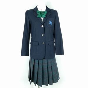 1円 ブレザー チェックスカート リボン 上下4点セット 指定 M 富士ヨット 冬物 女子 学生服 高知伊野商業高校 紺 制服 中古 ランクC NA2435の画像1