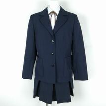 1円 ブレザー マイクロミニスカート 紐タイ 上下4点セット 165A 冬物 女子 学生服 中学 高校 紺 制服 中古 ランクB NA2456_画像1