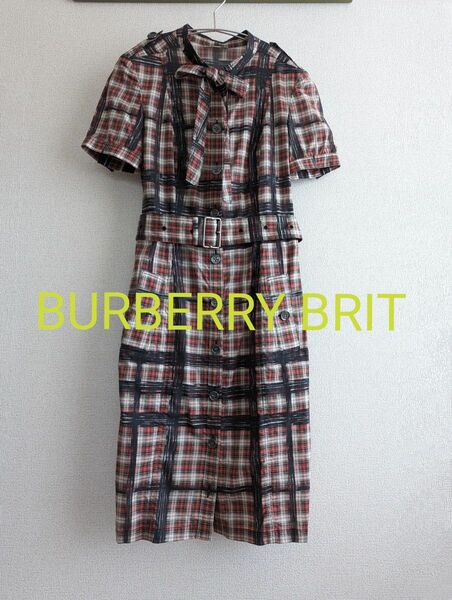 【美品】BURBERRY brit 赤チェック　リボン　タイトワンピース