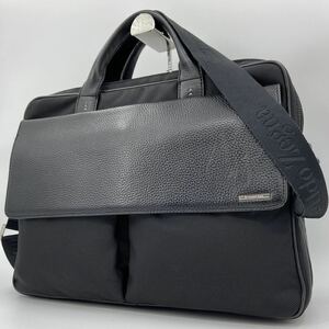 大容量/斜め掛け ●Ermenegildo Zegna エルメネジルドゼニア ブリーフケース ロゴ ショルダーシボ革 A4 PC ビジネス メンズ 黒 2way 