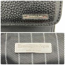 大容量/斜め掛け ●Ermenegildo Zegna エルメネジルドゼニア ブリーフケース ロゴ ショルダーシボ革 A4 PC ビジネス メンズ 黒 2way _画像10