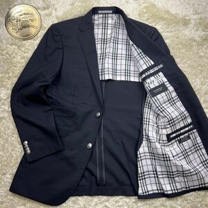 美品 ●幻の逸品 ●BURBERRY BLACK LABEL バーバリー ブラックレーベル 銀ボタン ノバチェック メンズ テーラードジャケット ブラック M